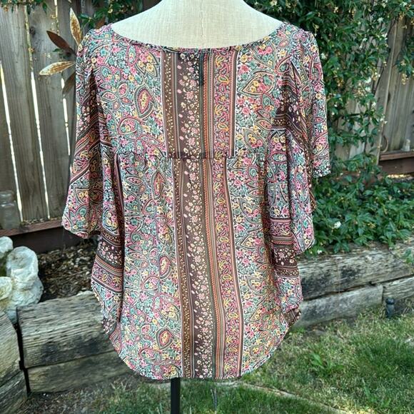 Fang Sheer Lace Paisley Flutter Peasant Boho Long Batwing Blouse Large - Picture 6 of 12